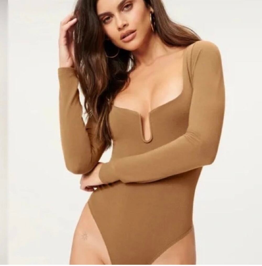 Good American Sepia Brown Long Sleeve Bodysuit Womens Size 1 (small)